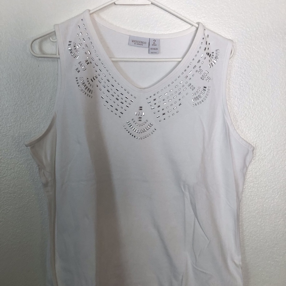 Weekends by Chicos White Tank with Silver Like New